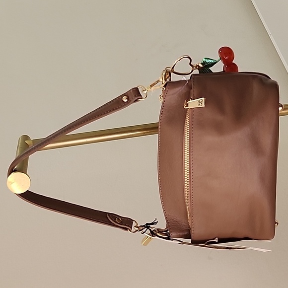 Divina Firenze Made in Italy Art Lilla Taupe Scuro Soho/Crossbody Leather Bag - Picture 5 of 16